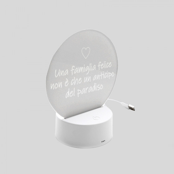 Base LED con Plexy Trasparente forma TONDA incisione 02 Ø 14 cm.